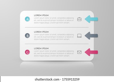 Diseño de concepto infográfico con 3 opciones, pasos o procesos. Se puede utilizar para el diseño de flujos de trabajo, informes anuales, diagramas de flujo, diagramas, presentaciones, sitios web, banners, materiales impresos.