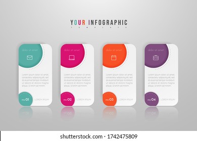 Infographic concept design with 4 options, steps or processes. Can be used for workflow layout, annual report, flow charts, diagram, presentations, web sites, banners, printed materials.