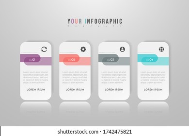 Diseño de concepto infográfico con 4 opciones, pasos o procesos. Se puede utilizar para el diseño de flujos de trabajo, informes anuales, diagramas de flujo, diagramas, presentaciones, sitios web, banners, materiales impresos.