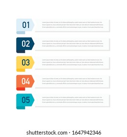 Diseño de concepto gráfico con 5 opciones, pasos o procesos. Se puede utilizar para el diseño del flujo de trabajo, informes anuales, diagramas de flujo, diagramas, presentaciones, sitios web, banners y materiales impresos.