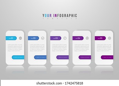Infographic concept design with 5 options, steps or processes. Can be used for workflow layout, annual report, flow charts, diagram, presentations, web sites, banners, printed materials.