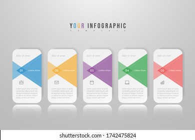 Infographic concept design with 5 options, steps or processes. Can be used for workflow layout, annual report, flow charts, diagram, presentations, web sites, banners, printed materials.