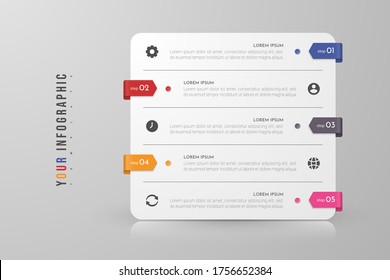 Infographic concept design with 5 options, steps or processes. Can be used for workflow layout, annual report, flow charts, diagram, presentations, web sites, banners, printed materials.