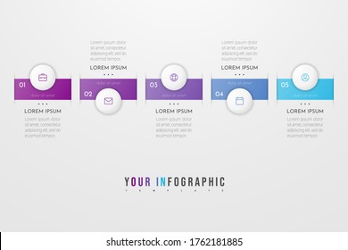 Infographic concept design with 5 options, steps or processes. Can be used for workflow layout, annual report, flow charts, diagram, presentations, web sites, banners, printed materials.