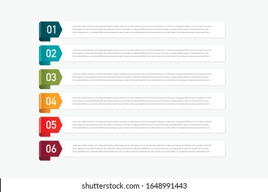Infographic concept design with 6 options, steps or processes. Can be used for workflow layout, annual report, flow charts, diagram, presentations, web sites, banners, printed materials.