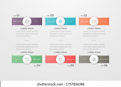 Diseño de concepto infográfico con 6 opciones, pasos o procesos. Se puede utilizar para el diseño de flujos de trabajo, informes anuales, diagramas de flujo, diagramas, presentaciones, sitios web, banners, materiales impresos.