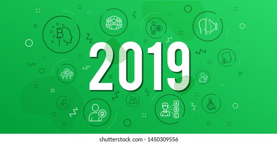 Infographic concept. Disabled, Swipe up and Users icons simple set. Opinion, Bitcoin think and Refer friend signs. User idea, Unlock system and Cogwheel symbols. Women group, Face id and Like. Vector