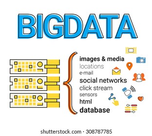 Infographic concept flat contour illustration of Big data - 4V visualisation.
