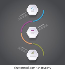 Infografische Konzepte - Flussdiagramm-Design - Zeitachse mit Hexagons
