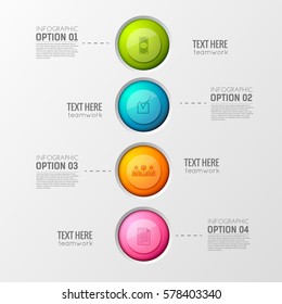 Infographic concept with four circles of same shape and various colour as different options with text vector illustration