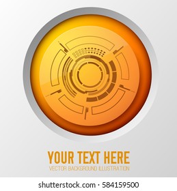 Infographic concept with futuristic touch interface element orange circle with round lines and cumbersome frame vector illustration