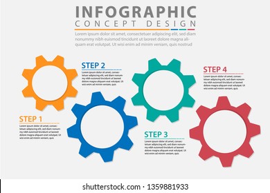 Infographic concept with gears, icons and 4 Step, flat design. Vector Illustration.