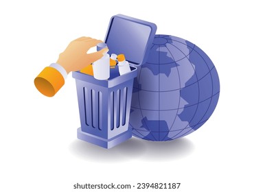 Infographic concept of hand throwing away non organic waste eco green symbol