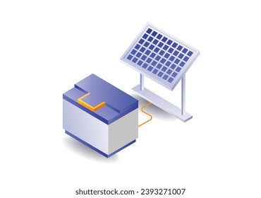 Infographic concept illustration of batteries storing solar panel energy