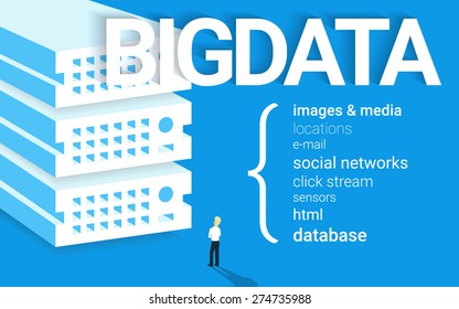 Infographic concept illustration of Big data with a man.