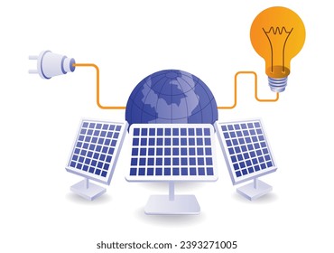 Infographic concept illustration of eco green electricity from solar panel energy technology
