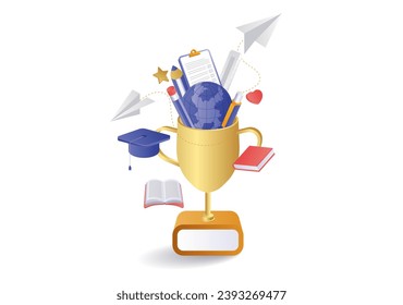 Infographic concept illustration of school champion trophy