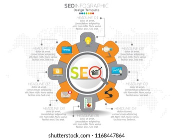 Infographic Concept Illustration Of Seo Infographics With Business Layout Template.
