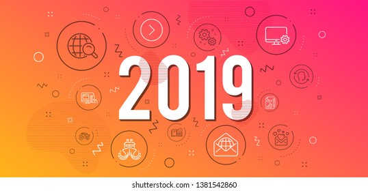 Infographic concept. Love mail, Web mail and Internet search icons simple set. Forward, Instruction info and Face id signs. Monitor settings, Tractor and Work symbols. Vector