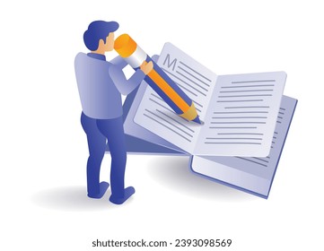 Infographic concept of man writing in book concept illustration