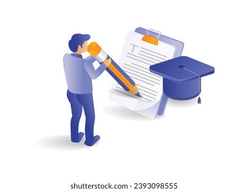 Infographic concept of man writing on paper studying