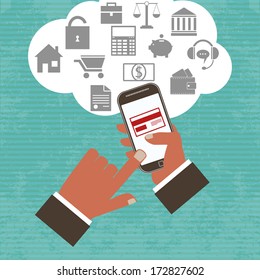 Info-graphic concept with mobile phone in hand