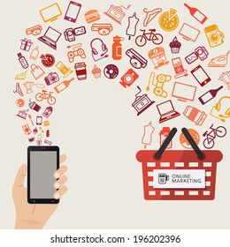 infographic concept purchasing product via internet  mobile shopping communication   delivery service  Buy Online 