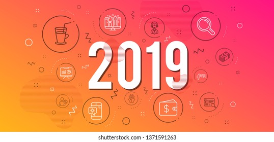 Infographic concept. Quickstart guide, Research and Cocktail icons simple set. Dollar wallet, Weather phone and Ship signs. Find user, Usd currency and Creative design symbols. 2019 year. Vector