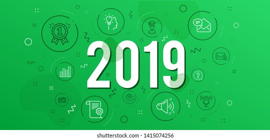 Infographic concept. Share idea, Technical documentation and Loud sound icons simple set. Student, Secure mail and Microphone signs. Idea, Question mark and Engineering documentation symbols. Vector