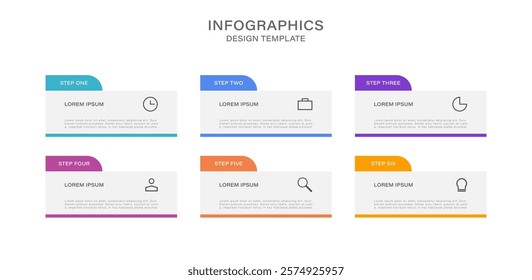 Infographic concept for slide presentation with 6 point list and big box horizontal