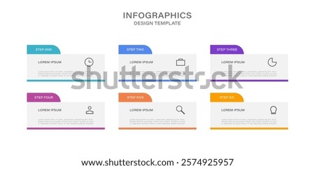 Infographic concept for slide presentation with 6 point list and big box horizontal