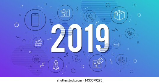 Infographic concept. Smartphone, Rocket and Puzzle icons simple set. Pay money, 24h service and Mini pc signs. Time hourglass, Travel calendar and Energy symbols. Parcel, Growth chart and Cleaning