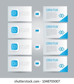 Infographic concept with step options.  Banners for website, flyer, brochure, presentation, annual report, business, education. Blue color vector illustration.