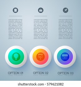 Infographic concept with three part background pictogram silhouettes editable text columns and colorful image of circles vector illustration