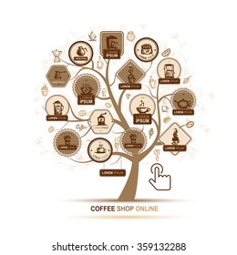 Infographic concept -  tree with coffee icons for your design