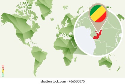 Infographic for Congo, detailed map with flag. Vector.