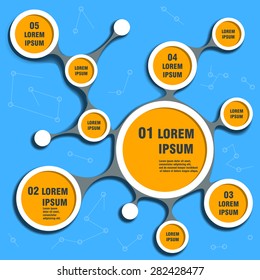 Infographic of connected circles on a blue background with places for your text.