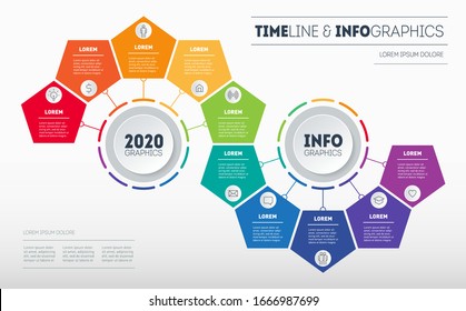 Infographic consisting of 10 parts divided into 2 segments of 5 parts. Business presentation concept with options. Brochure design template. Diagram of technology or education process with steps.