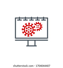 Infografik Coronavirus-Symbol für eine einzelne Linie einzeln auf weißem Hintergrund. Perfekte Umrisssymbol Flip Chart Information Covid 19 Pandemic Banner. Qualitätsdesign-Element mit bearbeitbarem Stroke