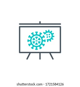 infographic Coronavirus single line icon isolated on white background. Perfect outline symbol flip chart information Covid 19 pandemic banner. Quality design element with editable Stroke