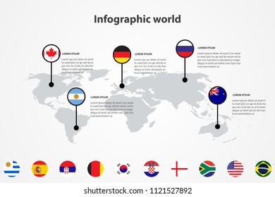 infographic country world map, international world flags