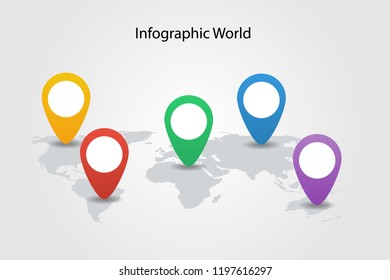 infographic country world map, international world flags, continents background