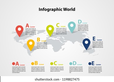 infographic country world map, international world flags, continents background