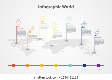 infographic country world map, international world flags, continents background