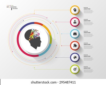 Infographic. Creative head. Colorful circle with icons. Vector