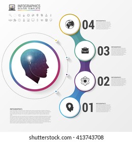 Infographic. Creative head. Colorful circle with icons. Vector illustration
