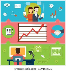 Infographic of creative process, web design, programming & development business. Interaction and workflow - vector illustration