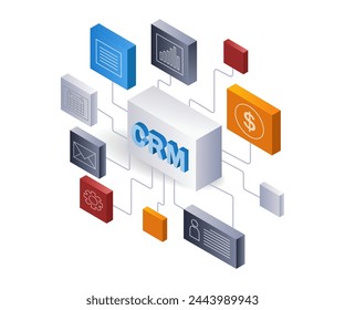 Infographic crm development business system flat isometric 3d illustration