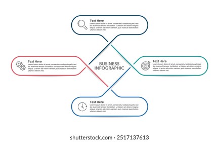 Infographic cross line design template. 4 Process business to success. Business presentation, Planning, Marketing and Strategy. Vector illustration.