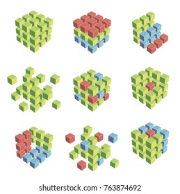 Infographic cubes in green, blue and red color